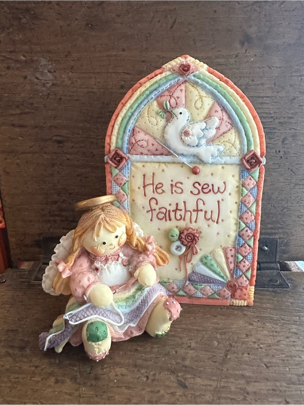 Vintage 1995 Mary Ryhner figurine by Enesco He is Sew Faithful